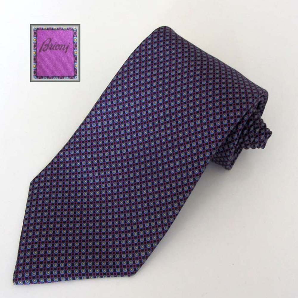 new BRIONI dis.06406 circles print silk neck tie Italy